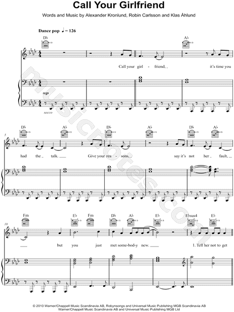 Robyn Call Your Girlfriend Sheet Music In Ab Major Transposable Download Print Sku Mn