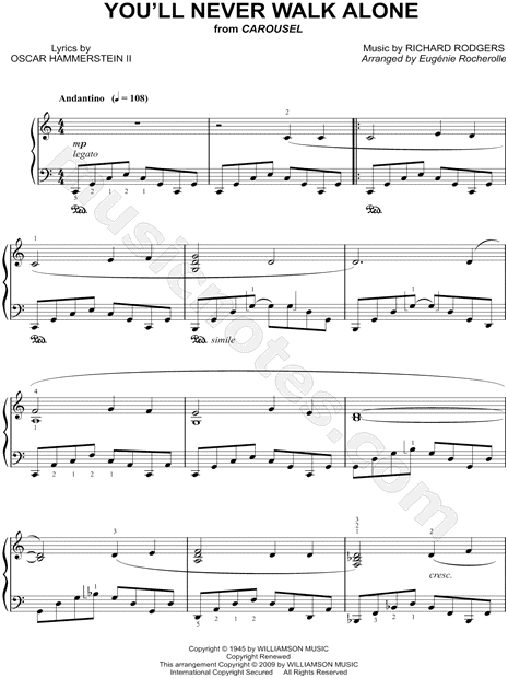 You Ll Never Walk Alone From Carousel Sheet Music Piano Solo In C Major Download Print Sku Mn