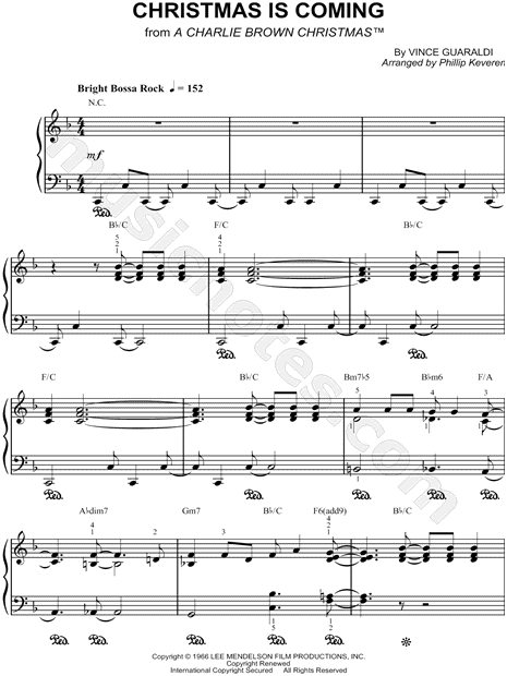 Vince Guaraldi "Christmas Is Coming" Sheet Music (Easy Piano) (Piano Solo) in F Major - Download ...