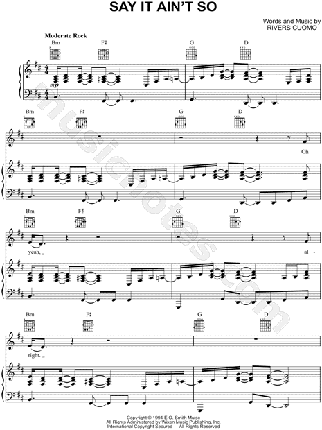 Print and download Say It Ain't So sheet music by Weezer. 