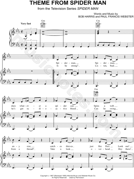 Theme From Spider Man From Spider Man Tv Series Sheet Music In C Minor Transposable Download Print Sku Mn0108084