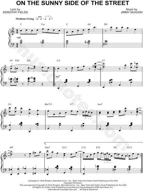 Jimmy Mchugh On The Sunny Side Of The Street Sheet Music Piano Solo In C Major Download Print Sku Mn