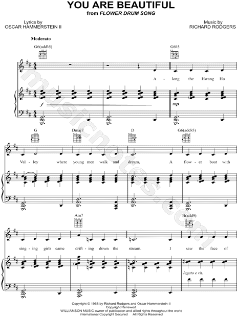 You Are Beautiful From Flower Drum Song Sheet Music In D Major Transposable Download Print Sku Mn0109413