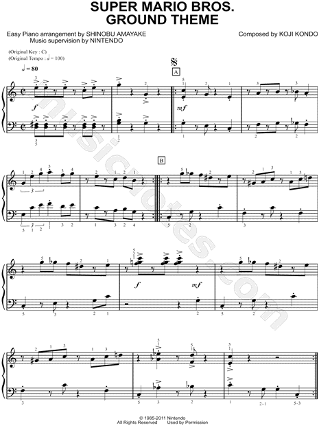 Seducir Geometría caligrafía Super Mario Bros. Ground Theme" from 'Super Mario Brothers' Sheet Music  (Easy Piano) (Piano Solo) in C Major (transposable) - Download & Print -  SKU: MN0109432