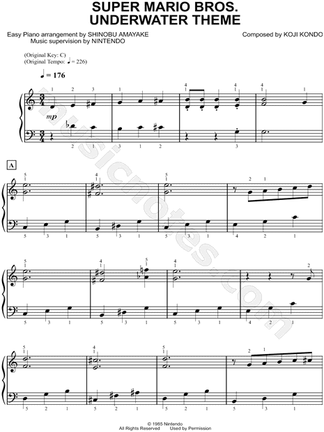 Super Mario Bros Underwater Theme From Super Mario Brothers Sheet Music Easy Piano Piano Solo In C Major Download Print Sku Mn0109435 - underwater level mario piano sheets roblox