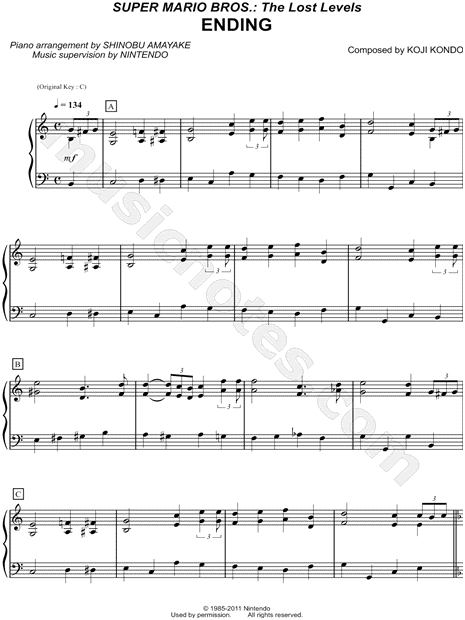 Super Mario Bros The Lost Levels Ending From Super Mario Brothers The Lost Levels Sheet Music Piano Solo In C Major Download Print Sku Mn
