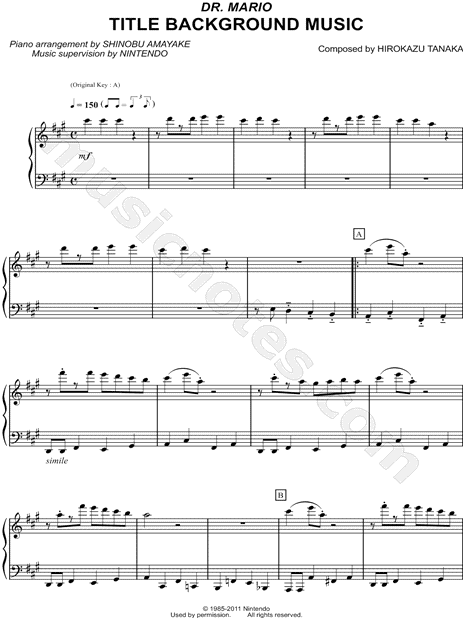 Dr Mario Title Background Music From Dr Mario Sheet Music Piano Solo In A Major Download Print Sku Mn0109624