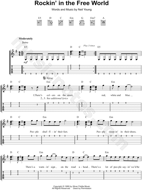 Neil Young Rockin In The Free World Guitar Tab In G Major Download Print Sku Mn