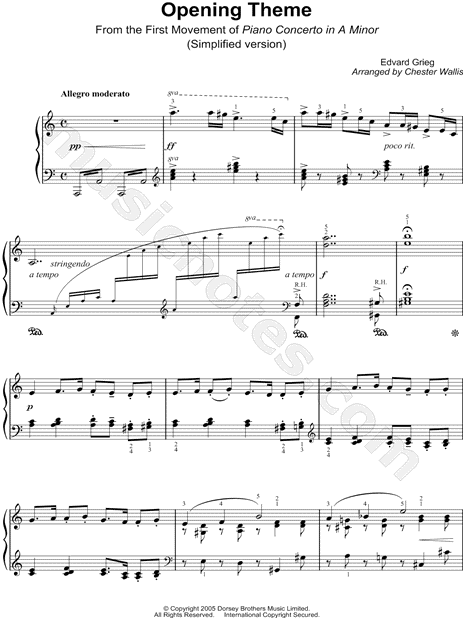 Easy to Play Second Movement from Piano Concerto by Grieg 