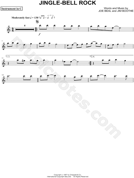 Bobby Helms "Jingle Bell Rock - C Instrument" Sheet Music 