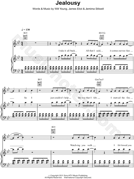 Print and download Jealousy sheet music by Will Young. 