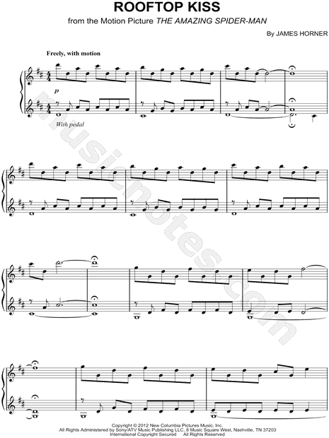 Rooftop Kiss From The Amazing Spider Man Sheet Music Piano Solo In D Major Download Print Sku Mn0110914