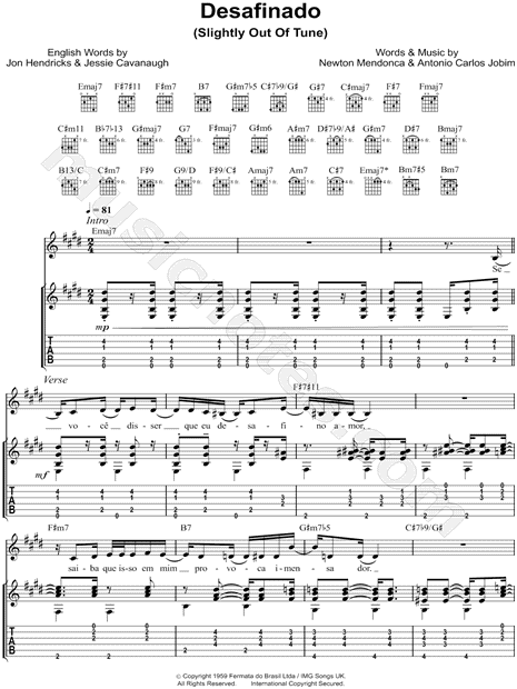 Desafinado Chord Chart