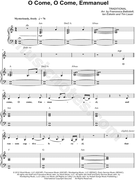 O Come O Come Emmanuel Chord Chart