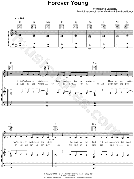 Alphaville "Forever Young" Sheet Music in C Major ...