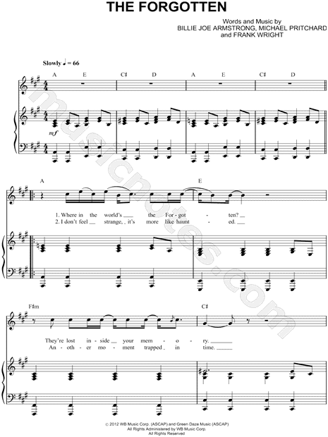 of dreams piano for chords broken boulevard Green Forgotten