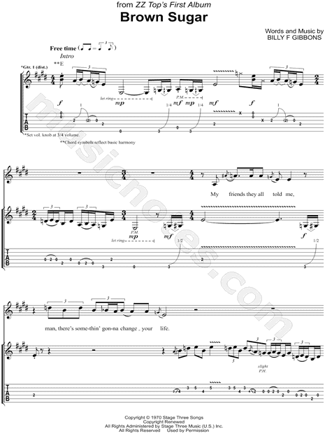 Zz Top Brown Sugar Guitar Tab In E Major Download Print Sku Mn0111733