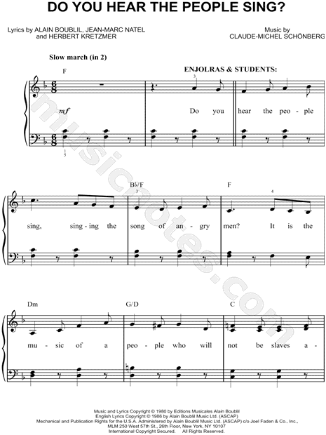 Do You Hear The People Sing From Les Miserables Sheet Music Easy Piano In F Major Transposable Download Print Sku Mn