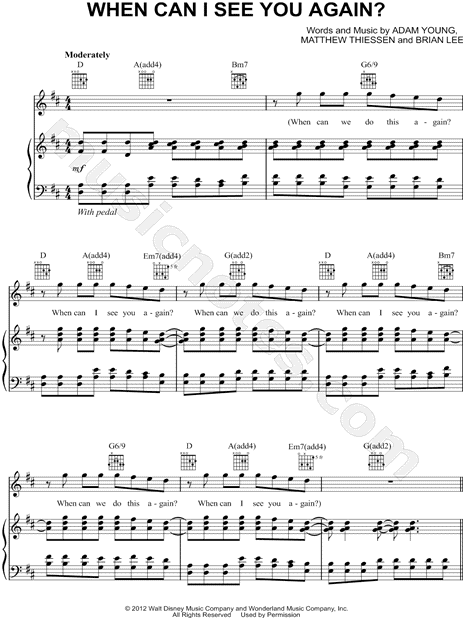 Owl City When Can I See You Again Sheet Music In D Major Transposable Download Print Sku Mn