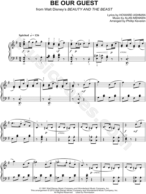 Be Our Guest From Beauty And The Beast Sheet Music Piano Solo In G Major Download Print Sku Mn