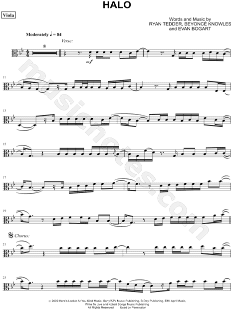 Beyoncé "Halo - Viola" Sheet Music in Bb Major - Download 