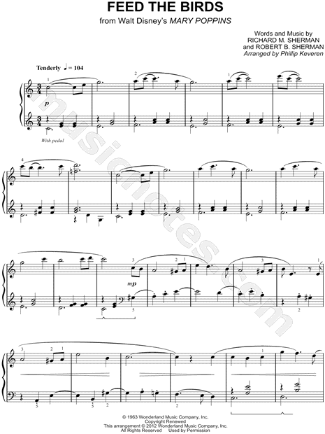 Feed The Birds From Mary Poppins Sheet Music Piano Solo In C Major Download Print Sku Mn0114044