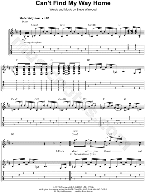 Eric Clapton Can T Find My Way Home Guitar Tab In D Major
