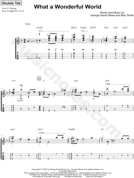 Louis Armstrong &quot;What a Wonderful World&quot; Ukulele Tab in F Major - Download & Print - SKU: MN0114167