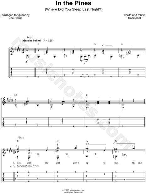Print and download Traditional In the Pines Guitar TAB. 