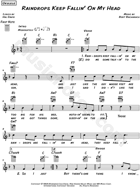 B J Thomas Raindrops Keep Fallin On My Head Sheet Music Leadsheet In F Major Download Print Sku Mn