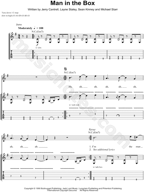 Print and download Alice In Chains Man in the Box Guitar TAB. 