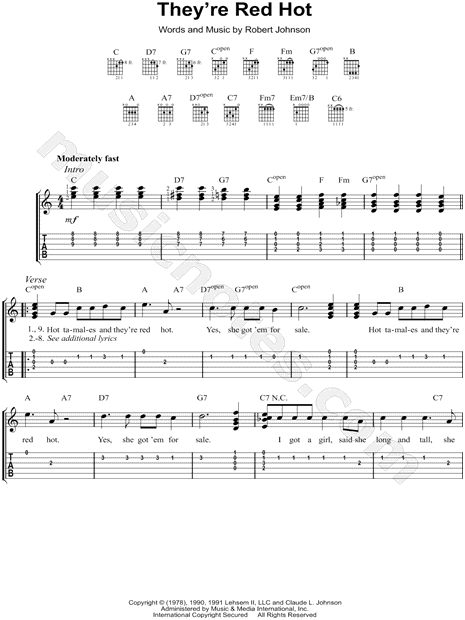 Robert Johnson They Re Red Hot Guitar Tab In C Major Download Print Sku Mn