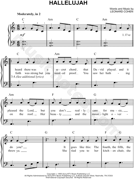 Leonard Cohen "Hallelujah" Sheet Music (Easy Piano) in C Major