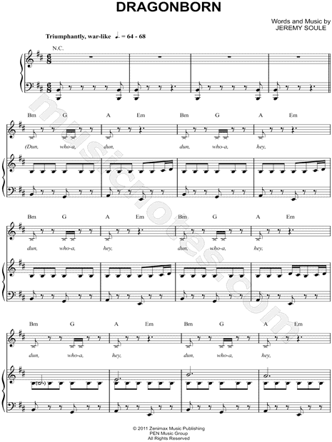 Dragonborn Skyrim Main Theme From The Elder Scrolls V Skyrim Sheet Music In D Major Transposable Download Print Sku Mn