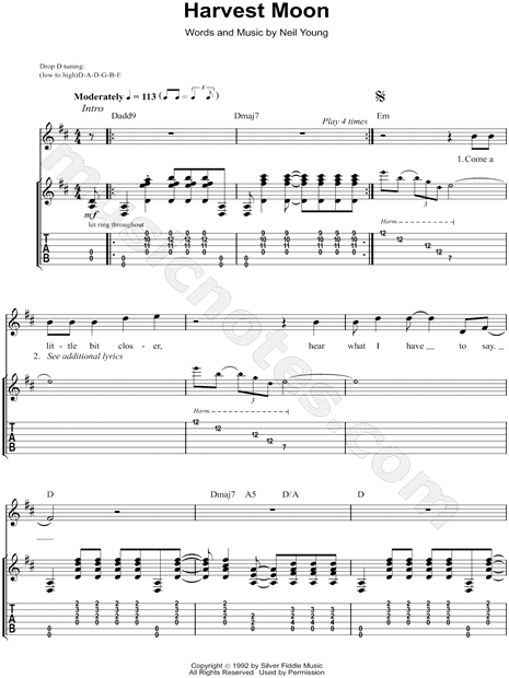 Print and download Neil Young Harvest Moon Guitar TAB. 