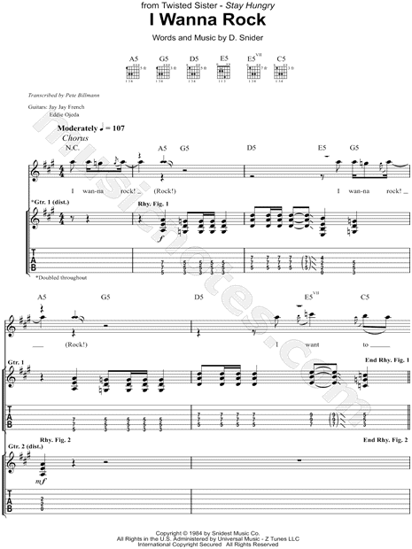 Twisted Sister I Wanna Rock Guitar Tab In A Minor Download