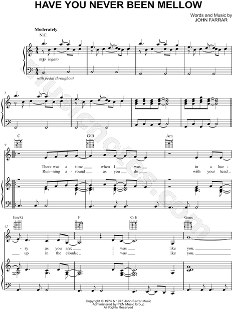 Olivia Newton John Have You Never Been Mellow Sheet Music In C Major Transposable Download Print Sku Mn