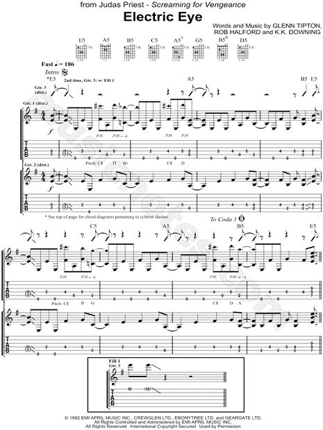 høflighed Moden Erasure Judas Priest "Electric Eye" Guitar Tab in E Minor - Download & Print - SKU:  MN0116597