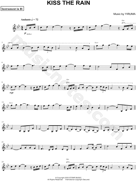 Yiruma "Kiss the Rain - Bb Instrument" Sheet Music ...