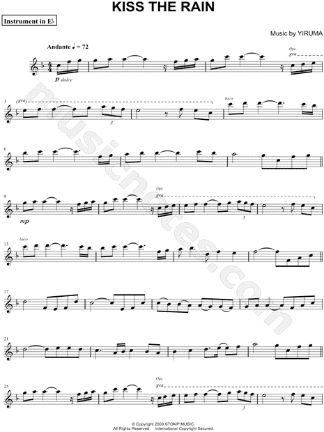Yiruma "Kiss the Rain - Eb Instrument" Sheet Music (Alto ...
