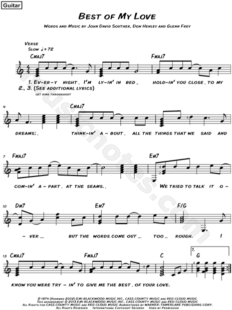 The Eagles Best Of My Love Sheet Music Leadsheet In C Major Download Print Sku Mn