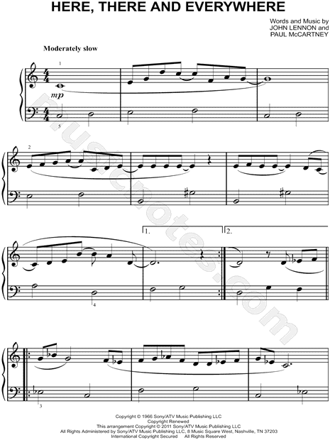 The Beatles Here There And Everywhere Sheet Music Easy Piano Piano Solo In C Major Download Print Sku Mn