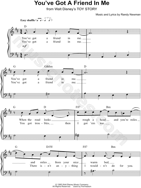 Randy Newman You Ve Got A Friend In Me Sheet Music Easy Piano In D Major Transposable Download Print Sku Mn