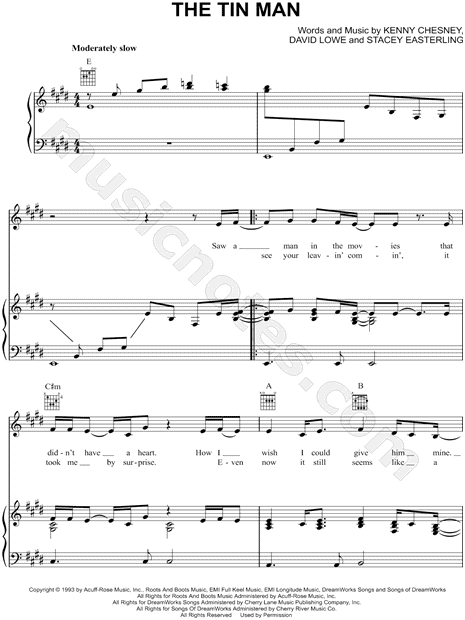 Kenny Chesney The Tin Man Sheet Music In E Major Download Print Sku Mn0117106