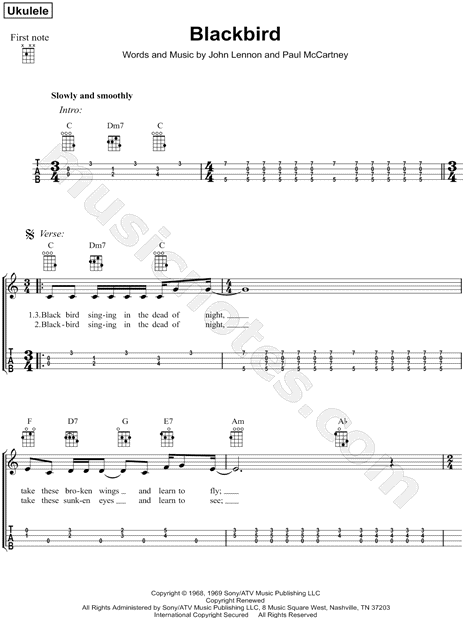 Beatles "Blackbird" Ukulele Tab C Major - Download & Print - SKU: