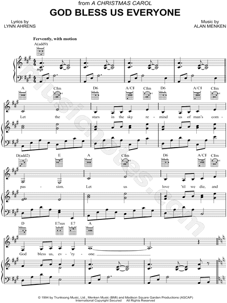 "God Bless Us Everyone" from 'A Christmas Carol' Sheet Music in A Major (transposable ...