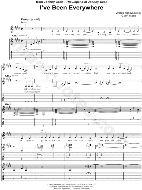 Johnny Cash "I've Been Everywhere" Guitar Tab in E Major ...