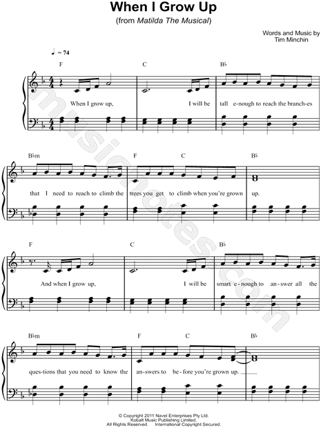 Print and download sheet music for When I Grow Up from Matilda: The ...