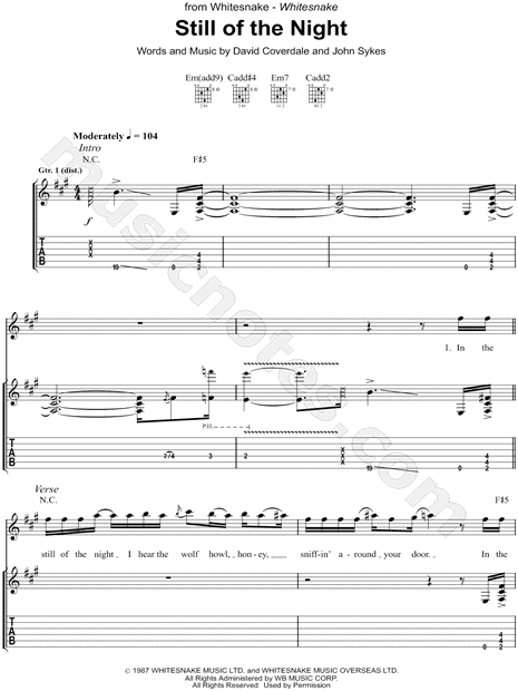 Whitesnake Still Of The Night Guitar Tab In F Minor Download Print Sku Mn