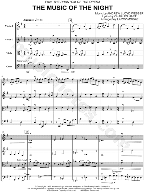 The Music of the Night - Score (String Quartet)